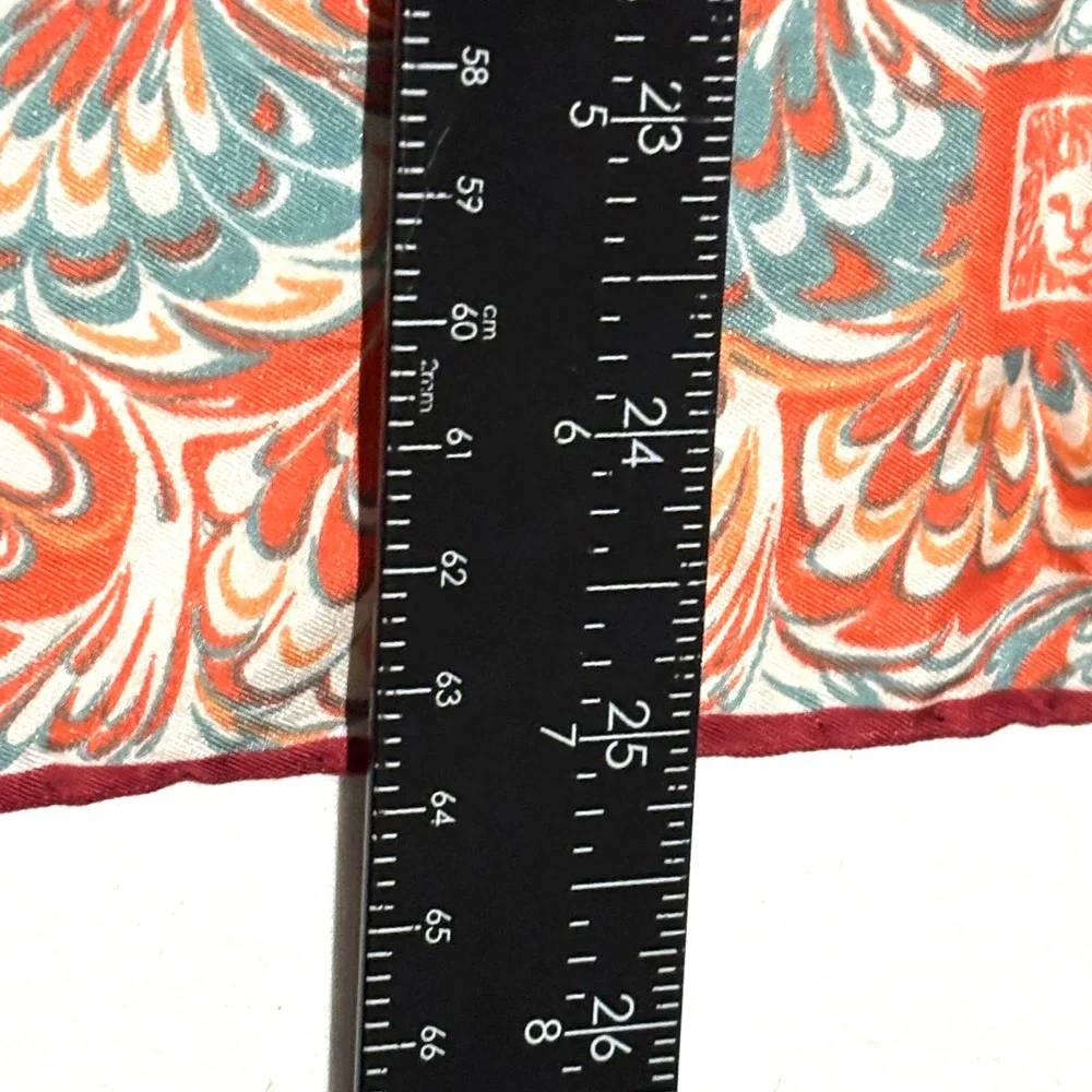 Anne Klein Scarf Women 25in Orange Red Silk Marbled Feather Print Preppy Classic